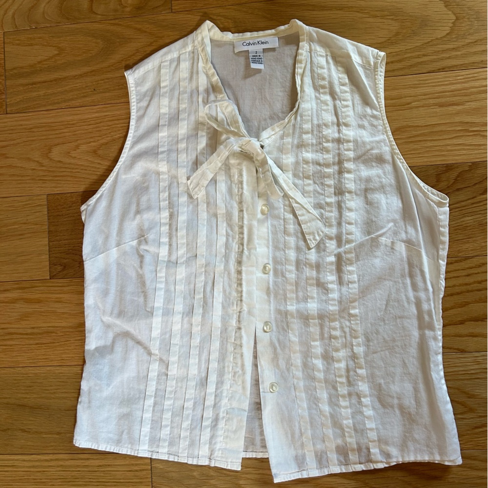 Calvin Klein Cream Sleeveless Tie-Front Blouse